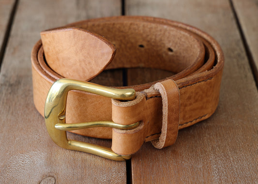 Brown Leather Belt - 3 widths - Brass or Steel - Full Grain Leather - Hand Stitched