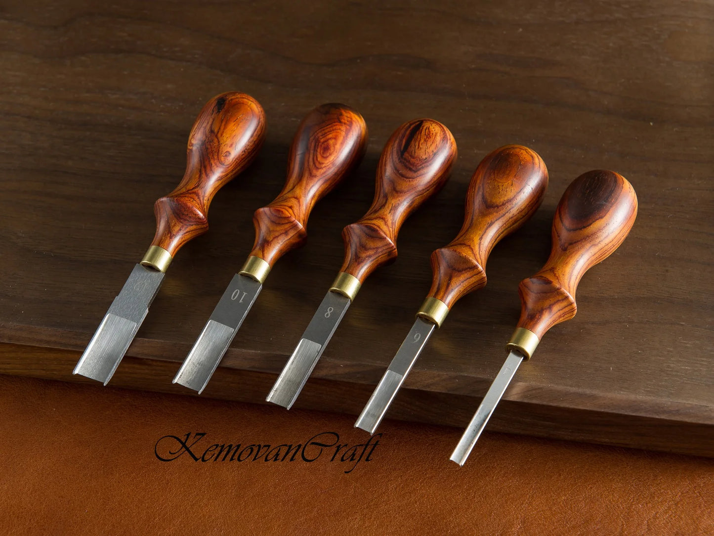 KemovanCraft - Leather Wide Skiver with Cocobolo handle.  5 blade width options.