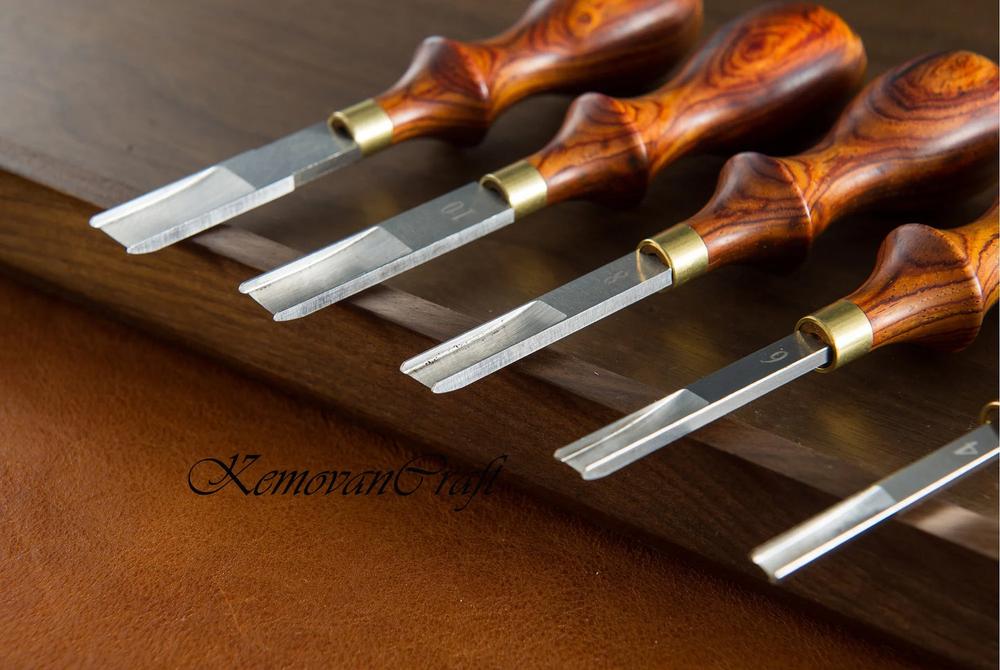 KemovanCraft - Leather Wide Skiver with Cocobolo handle.  5 blade width options.