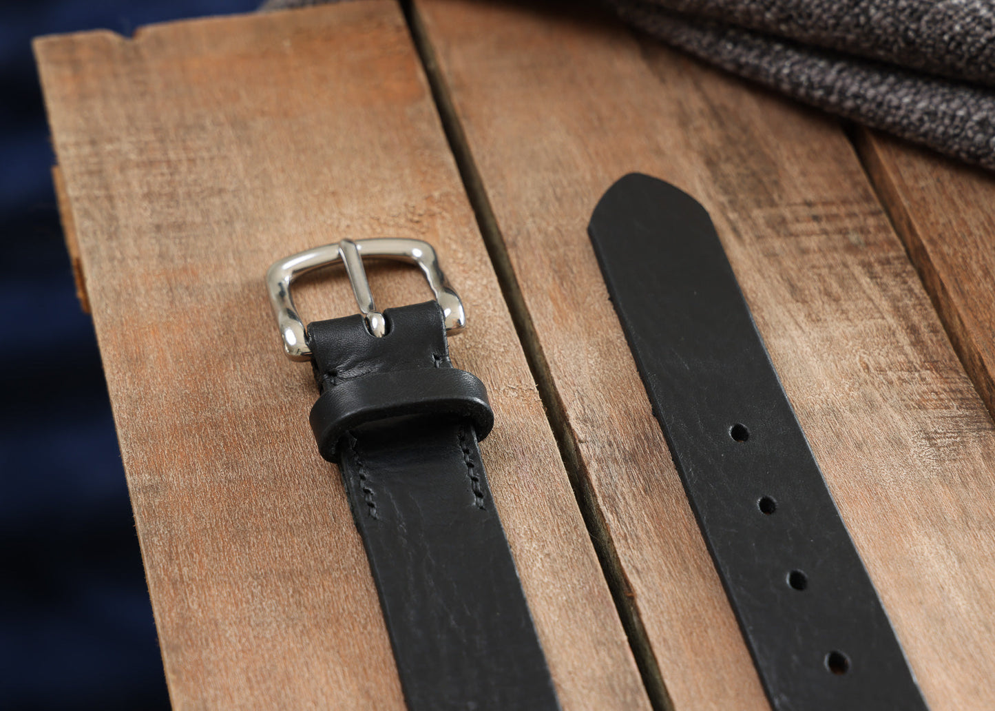 Black Leather Belt - 3 widths - Brass or Steel - Full Grain Leather - Hand Stitched