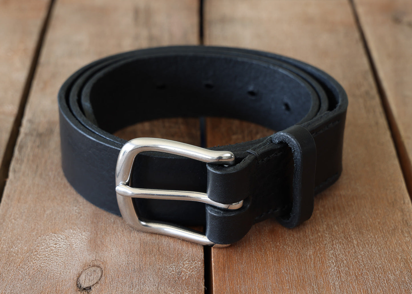 Black Leather Belt - 3 widths - Brass or Steel - Full Grain Leather - Hand Stitched