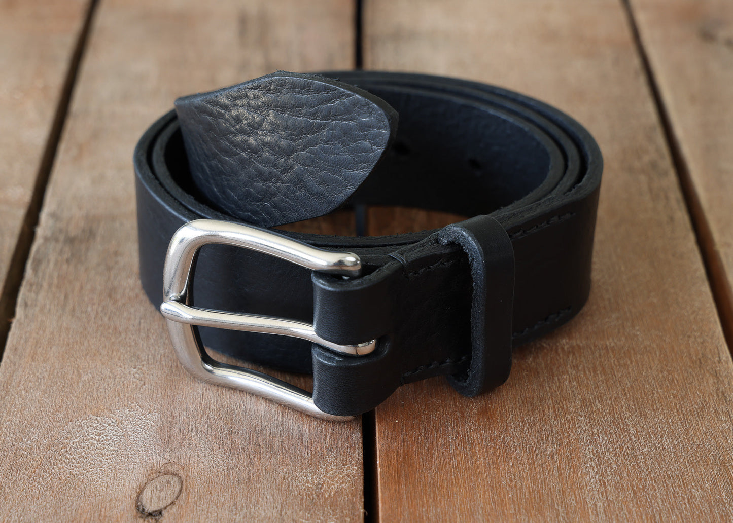 Black Leather Belt - 3 widths - Brass or Steel - Full Grain Leather - Hand Stitched