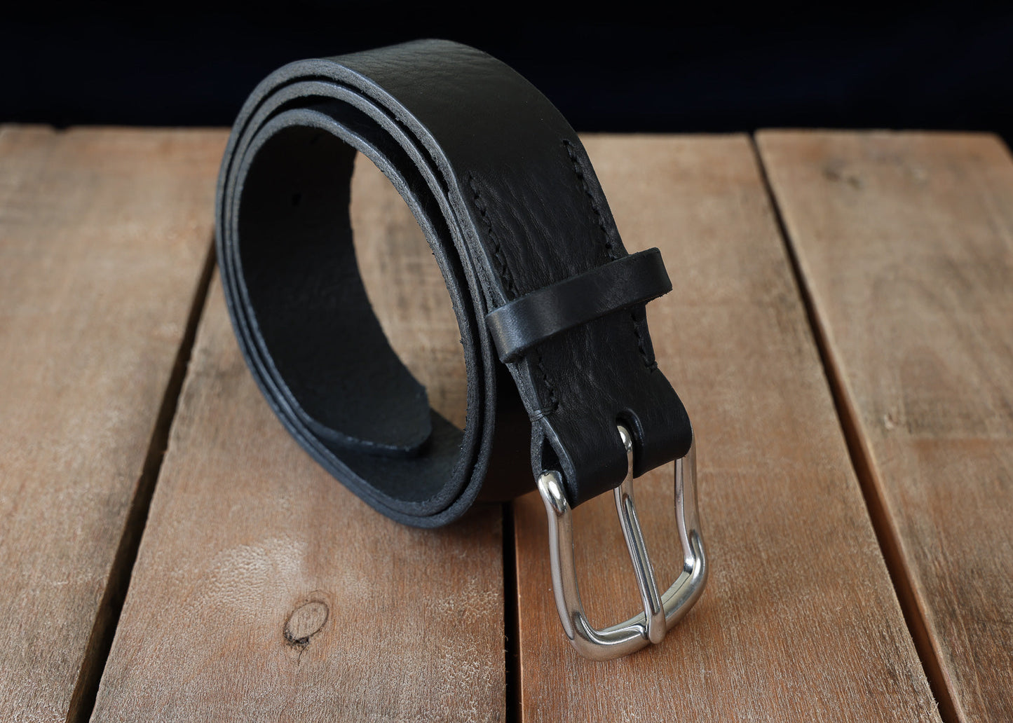 Black Leather Belt - 3 widths - Brass or Steel - Full Grain Leather - Hand Stitched