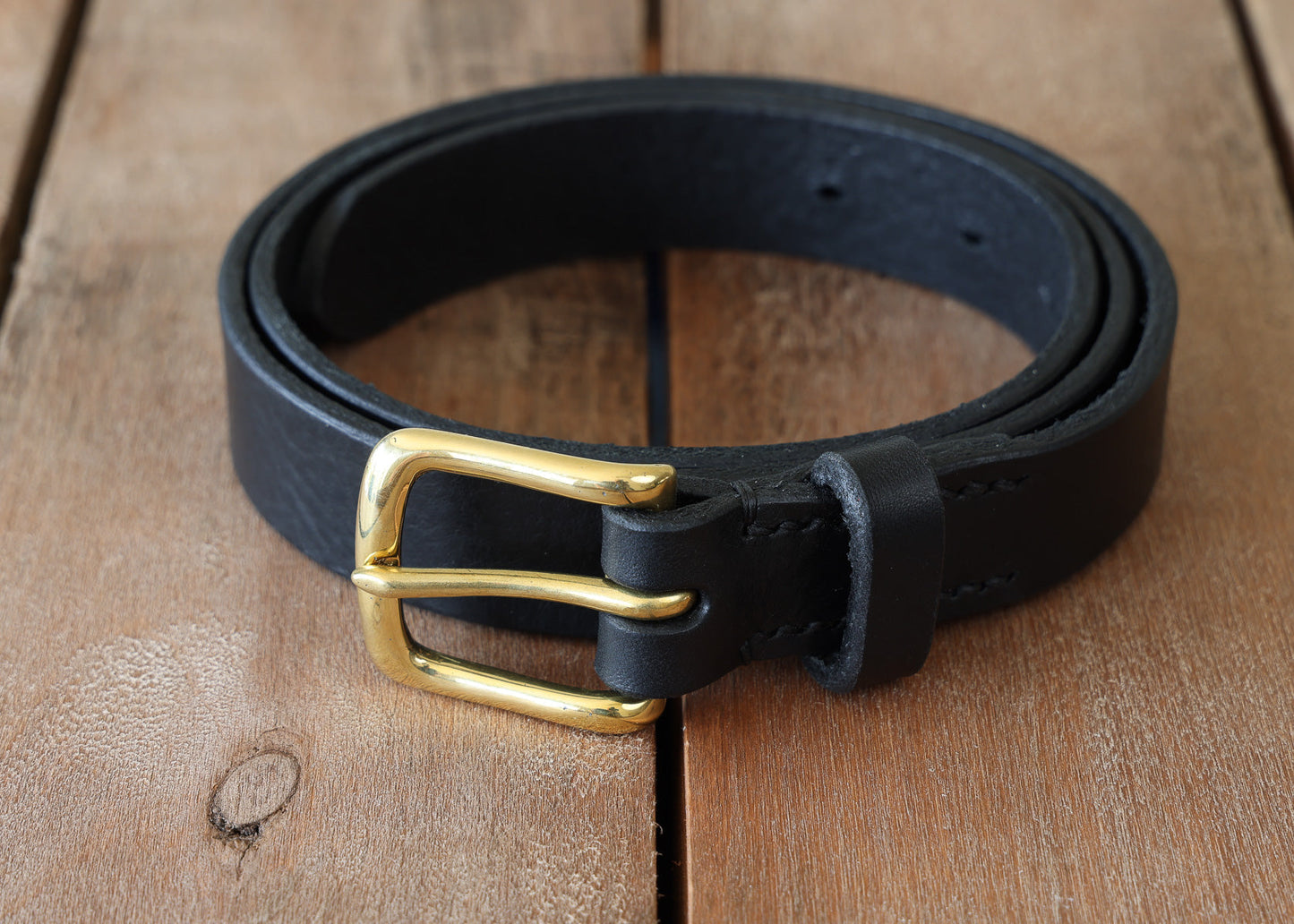 Black Leather Belt - 3 widths - Brass or Steel - Full Grain Leather - Hand Stitched