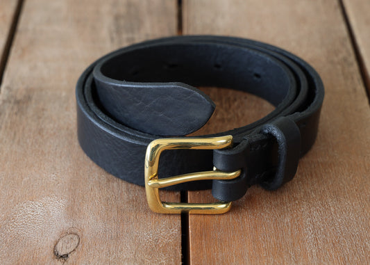 Black Leather Belt - 3 widths - Brass or Steel - Full Grain Leather - Hand Stitched