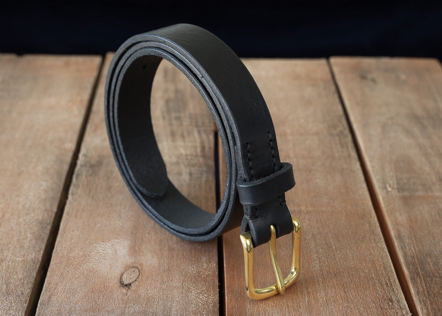 Black Leather Belt - 3 widths - Brass or Steel - Full Grain Leather - Hand Stitched